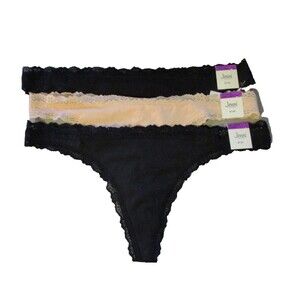 Jenni Womens Sz XXL Lace Trim Cotton Thong Panty Underwear 3 Pair Neutrals